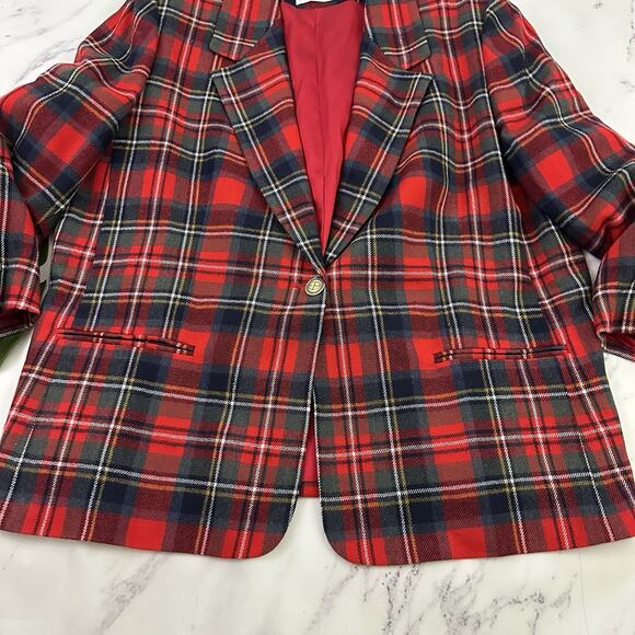 Evan Picone Womens Vintage 90s Oversize Blazer Plus Size 20W P Red Plaid Wool - Picture 5 of 13